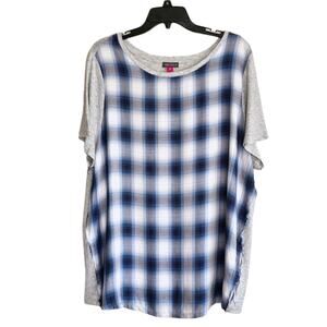 Vince Camuto Lightweight Plaid Tee in Blue Grey Size 2X